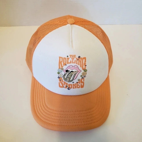 The Rolling Stones  American Eagle Mens Orange/White Mesh,Snapback Trucker Hat. - Picture 1 of 7